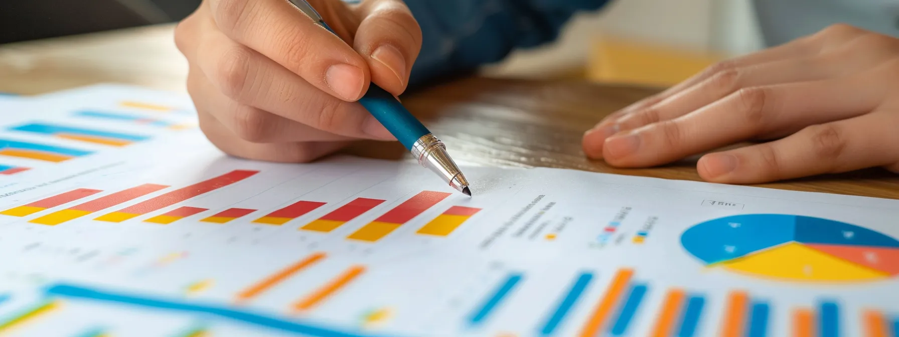 a person reviewing a detailed financial statement with colorful graphs and charts, showing growth and optimization of an iul policy.