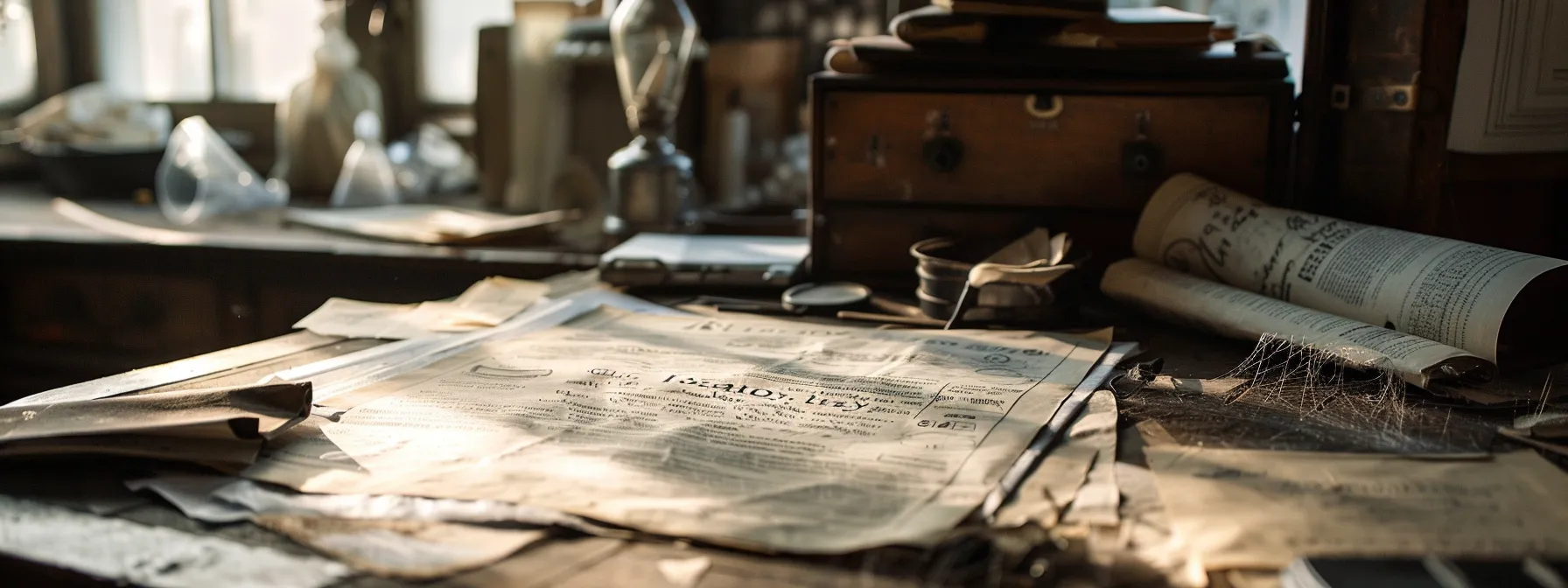 a dusty, neglected policy certificate lying untouched on a cluttered desk, surrounded by cobwebs and fading in the dim light.