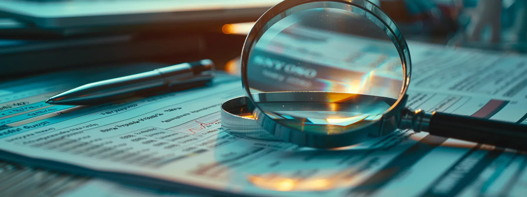a magnifying glass hovers over a financial report next to a stack of tax documents, symbolizing the focus on examining financial strength and understanding tax implications when buying an annuity.