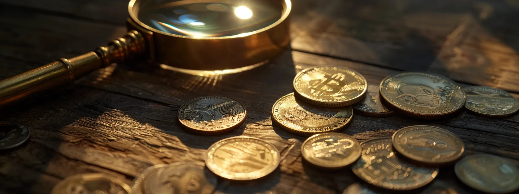 a magnifying glass revealing a stack of coins growing steadily over time, symbolizing the cash value growth in whole life insurance.
