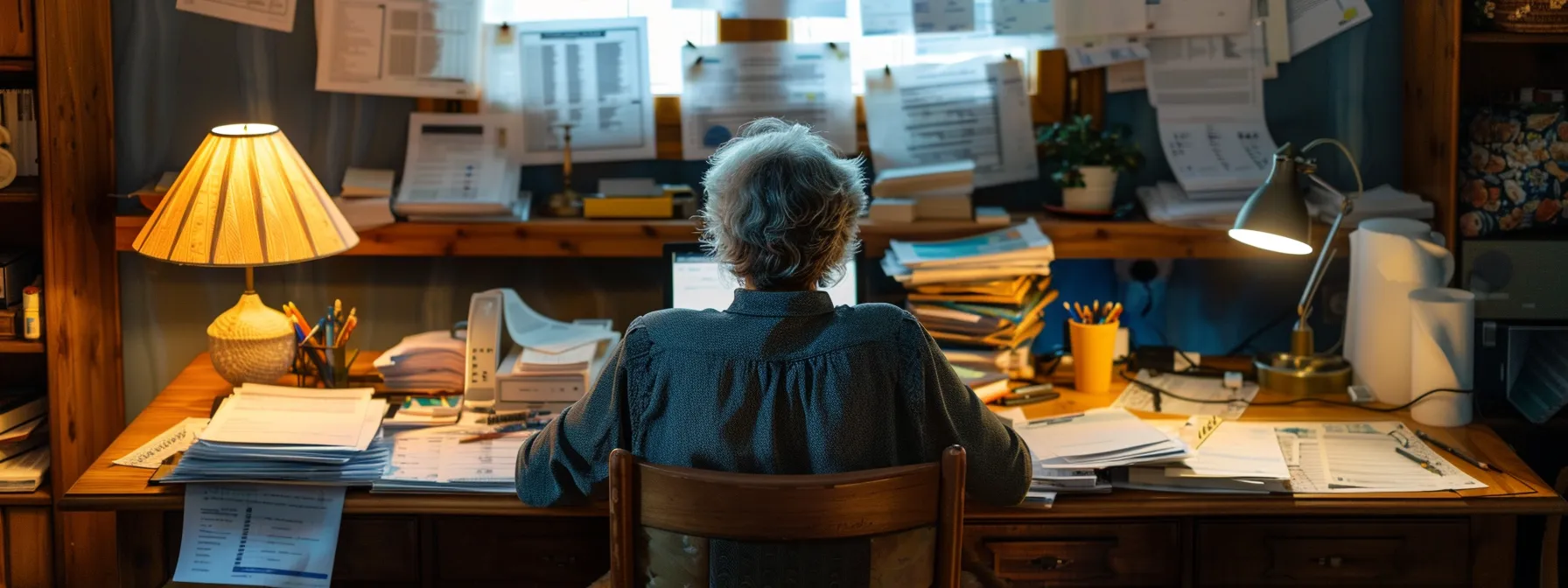 a person sits at a desk surrounded by paperwork, comparing original medicare with medicare advantage plans and medigap policies to maximize their coverage.