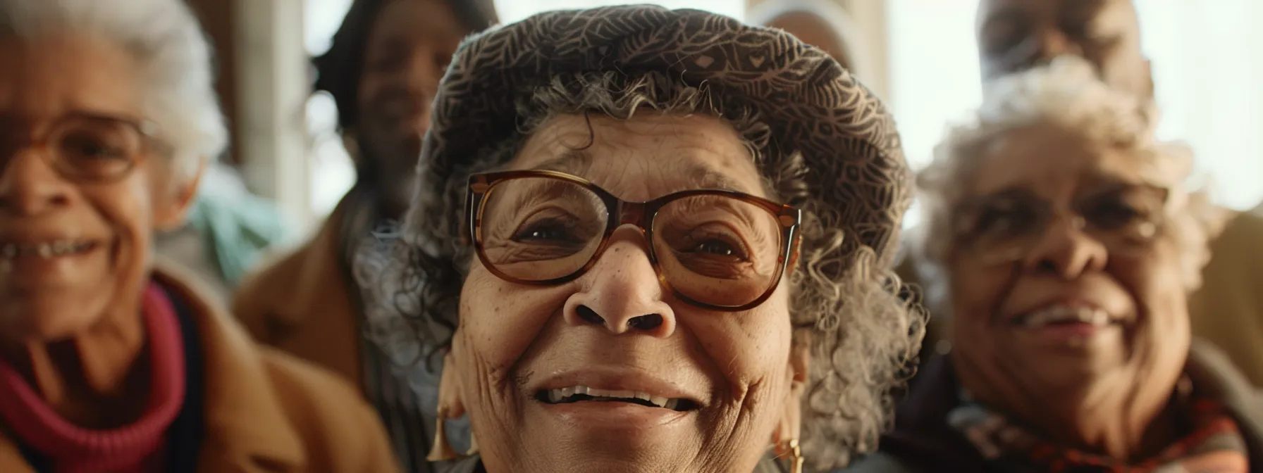 a diverse group of elderly individuals smiling and choosing between simplified and guaranteed issue final expense insurance policies.