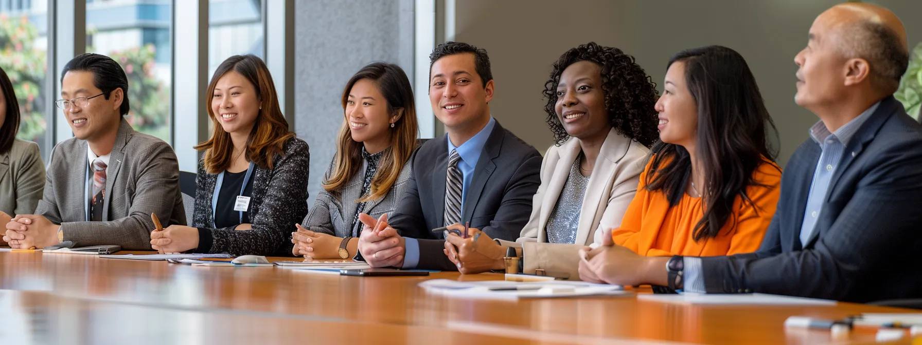 a serene image of a diverse group of individuals of varying ages and backgrounds discussing different types of term life insurance options at a modern office conference table.